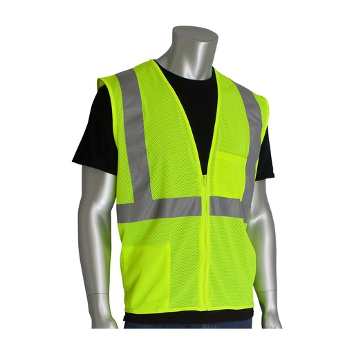[302-0702Z-LY/XL] ANSI Type R Class 2 Two Pocket Zipper Mesh Vest